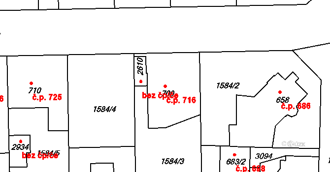 Milevsko 716 na parcele st. 700 v KÚ Milevsko, Katastrální mapa