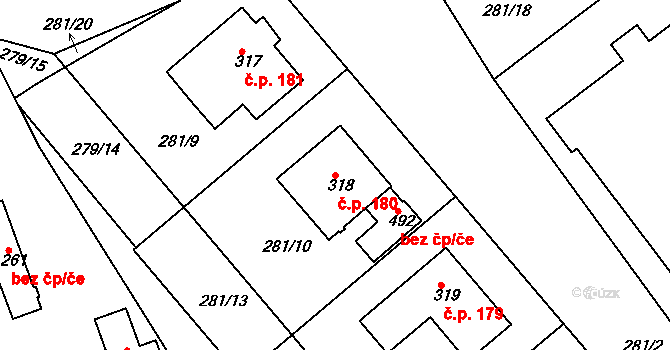Lobkovice 180, Neratovice na parcele st. 318 v KÚ Lobkovice, Katastrální mapa