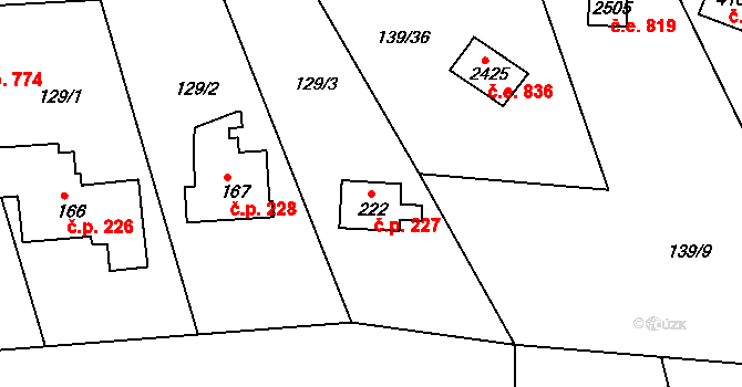 Rajchardov 227, Hradištko na parcele st. 222 v KÚ Hradištko pod Medníkem, Katastrální mapa
