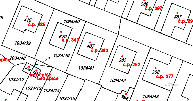 Jistebnice 283 na parcele st. 407 v KÚ Jistebnice, Katastrální mapa