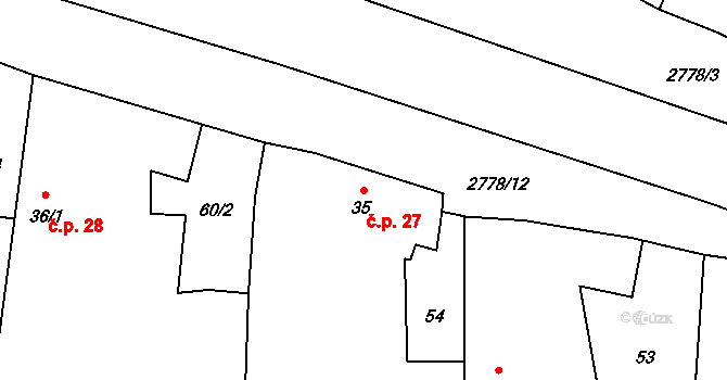 Řípec 27 na parcele st. 35 v KÚ Řípec, Katastrální mapa