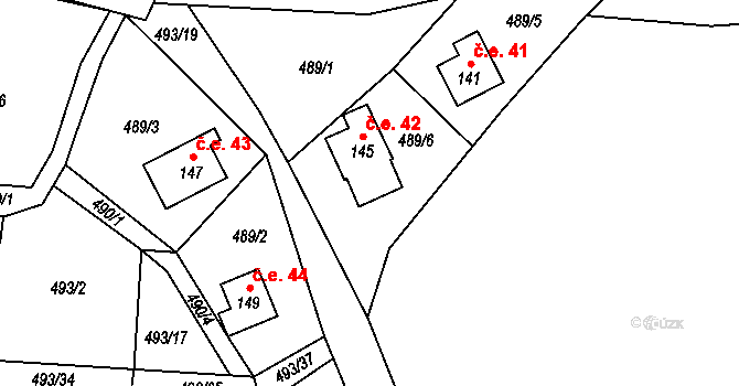 Chlistov 42 na parcele st. 145 v KÚ Chlistov, Katastrální mapa