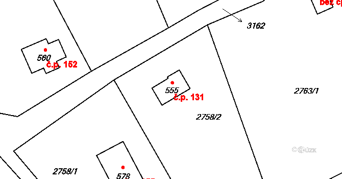 Kunratice u Cvikova 131 na parcele st. 555 v KÚ Kunratice u Cvikova, Katastrální mapa