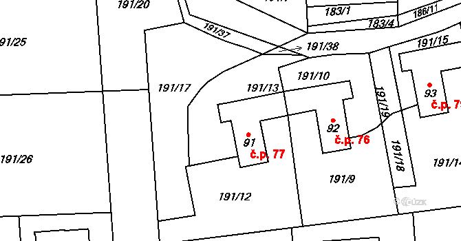 Zlíč 77, Česká Skalice na parcele st. 91 v KÚ Zlíč, Katastrální mapa