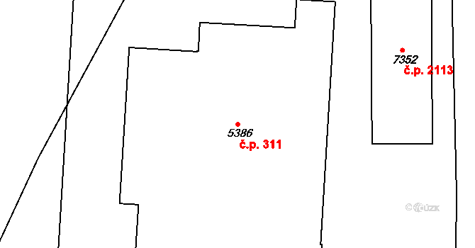 Zelené Předměstí 311, Pardubice na parcele st. 5386 v KÚ Pardubice, Katastrální mapa