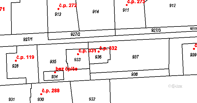 Postřelmov 332 na parcele st. 936 v KÚ Postřelmov, Katastrální mapa