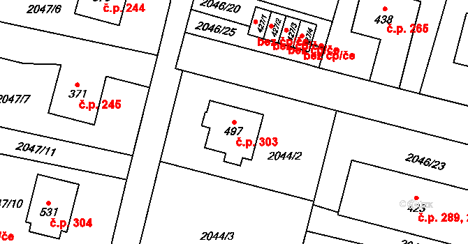 Slatina nad Zdobnicí 303 na parcele st. 497 v KÚ Slatina nad Zdobnicí, Katastrální mapa