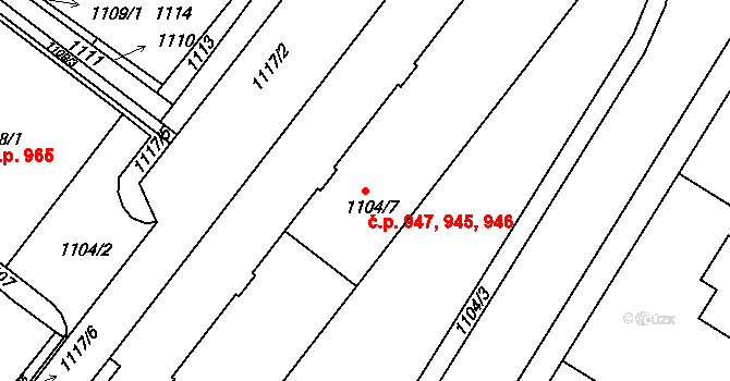Týniště nad Orlicí 945,946,947 na parcele st. 1104/7 v KÚ Týniště nad Orlicí, Katastrální mapa