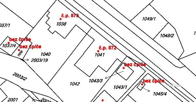 Hustopeče 872 na parcele st. 1041 v KÚ Hustopeče u Brna, Katastrální mapa