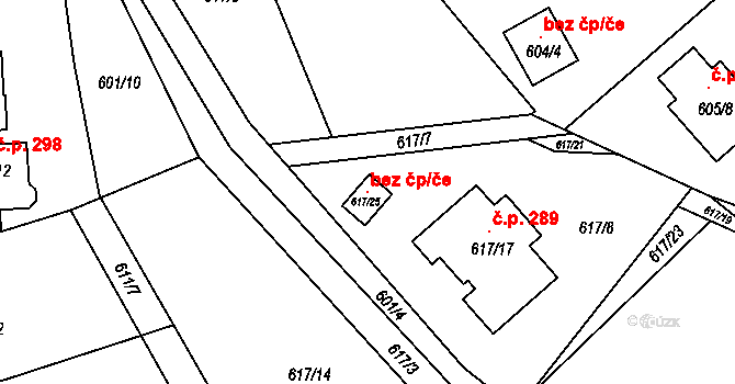 Jirkov 103118276 na parcele st. 617/25 v KÚ Březenec, Katastrální mapa