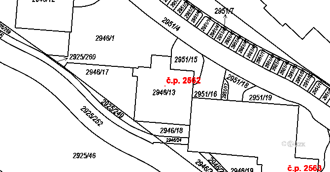 Pelhřimov 2562 na parcele st. 2946/13 v KÚ Pelhřimov, Katastrální mapa