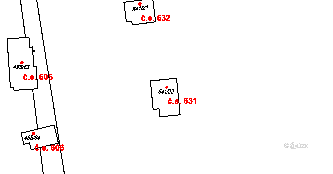 Bítov 631 na parcele st. 541/22 v KÚ Bítov, Katastrální mapa