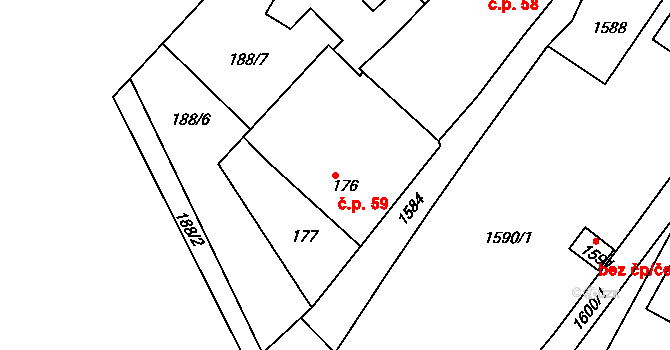 Popice 59, Znojmo na parcele st. 176 v KÚ Popice u Znojma, Katastrální mapa