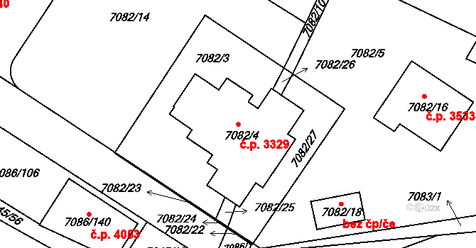 Mělník 3329 na parcele st. 7082/4 v KÚ Mělník, Katastrální mapa