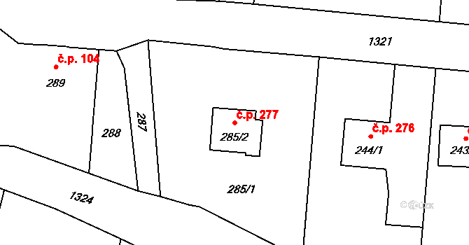Dolní Líštná 277, Třinec na parcele st. 285/2 v KÚ Dolní Líštná, Katastrální mapa