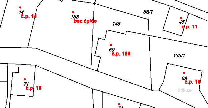 Horní Světlá 106, Mařenice na parcele st. 69 v KÚ Horní Světlá pod Luží, Katastrální mapa