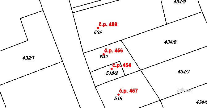 Dambořice 456 na parcele st. 518/1 v KÚ Dambořice, Katastrální mapa