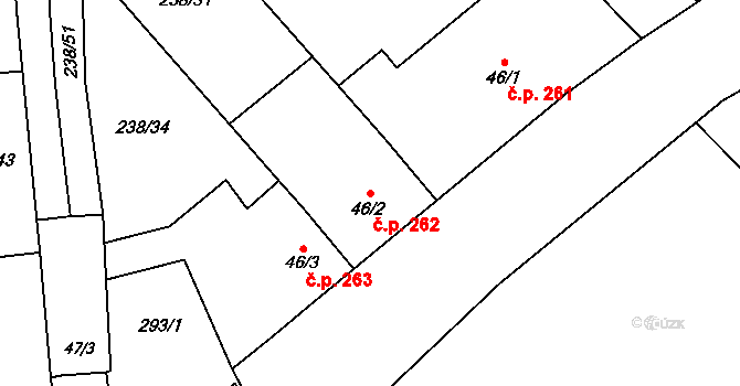 Žeravice 262 na parcele st. 46/2 v KÚ Žeravice u Kyjova, Katastrální mapa
