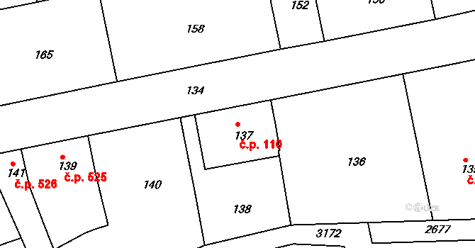 Ivanovice na Hané 110 na parcele st. 137 v KÚ Ivanovice na Hané, Katastrální mapa