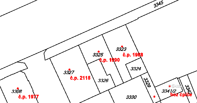 Kladno 1990 na parcele st. 3325 v KÚ Kladno, Katastrální mapa