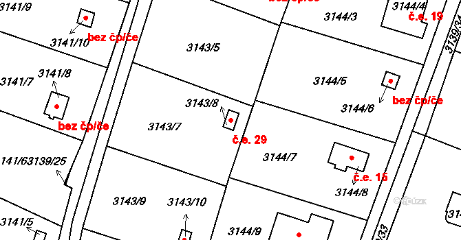 Benešov 29 na parcele st. 3143/8 v KÚ Benešov u Prahy, Katastrální mapa