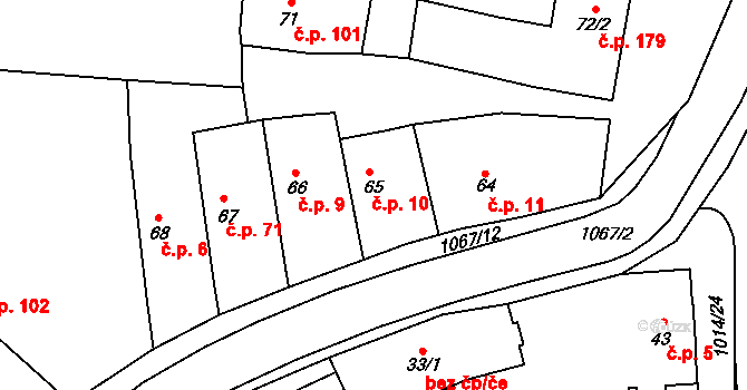 Cerhenice 10 na parcele st. 65 v KÚ Cerhenice, Katastrální mapa