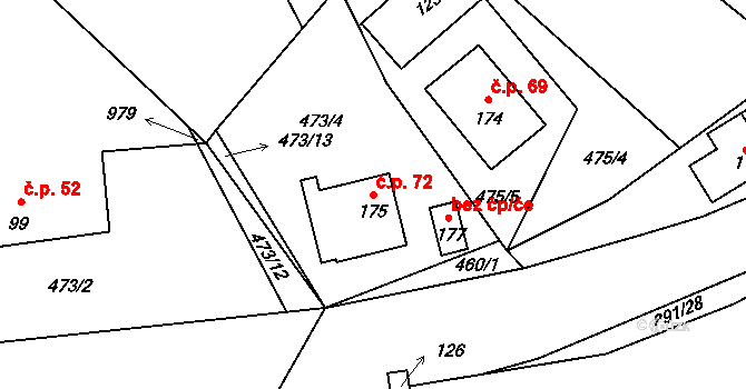 Olešnice 72 na parcele st. 175 v KÚ Olešnice u Turnova, Katastrální mapa