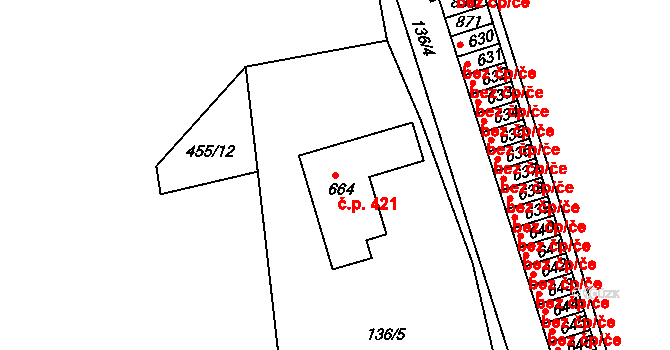 Klecany 421 na parcele st. 664 v KÚ Klecany, Katastrální mapa