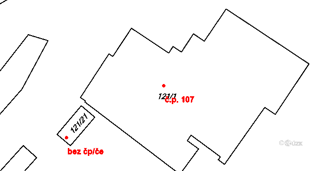 Předměřice nad Labem 107 na parcele st. 121/1 v KÚ Předměřice nad Labem, Katastrální mapa