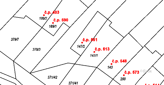 Chvalčov 551 na parcele st. 147/2 v KÚ Chvalčova Lhota, Katastrální mapa