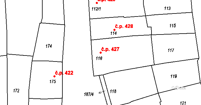 Nenakonice 427, Věrovany na parcele st. 116 v KÚ Věrovany, Katastrální mapa
