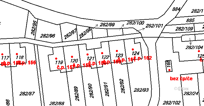 Předonín 160, Bechlín na parcele st. 122 v KÚ Předonín, Katastrální mapa