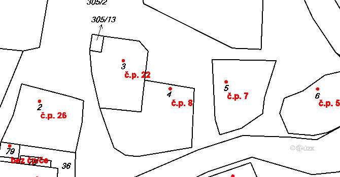 Ječovice 8, Mšené-lázně na parcele st. 4 v KÚ Ječovice, Katastrální mapa