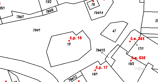 Řepčice 16, Třebušín na parcele st. 16 v KÚ Řepčice, Katastrální mapa