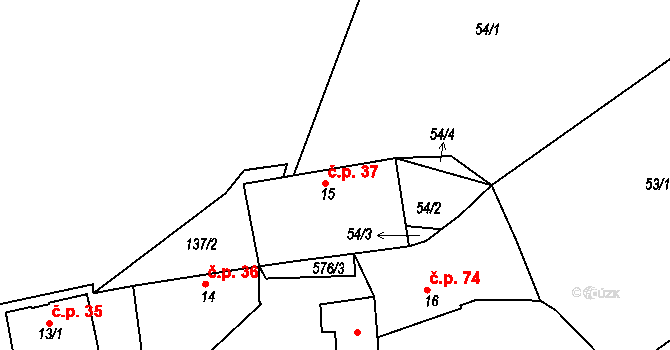 Bubovice 37, Volenice na parcele st. 15 v KÚ Bubovice u Březnice, Katastrální mapa