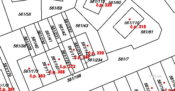 Chlumec 339 na parcele st. 561/142 v KÚ Chlumec u Chabařovic, Katastrální mapa