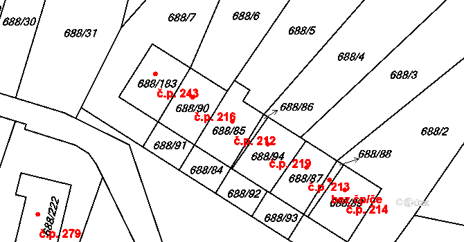 Vaňov 212, Ústí nad Labem na parcele st. 688/85 v KÚ Vaňov, Katastrální mapa