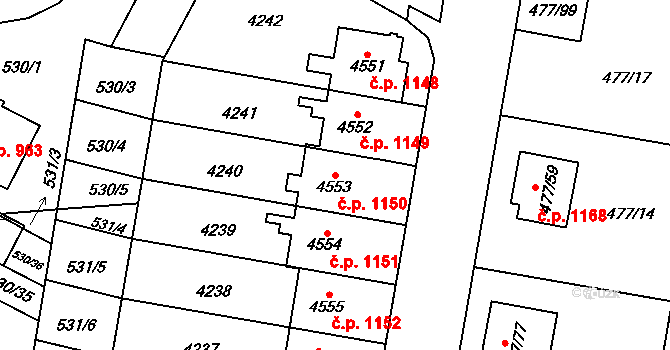 Žamberk 1150 na parcele st. 4553 v KÚ Žamberk, Katastrální mapa