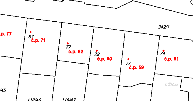 Kluk 60, Poděbrady na parcele st. 72 v KÚ Kluk, Katastrální mapa