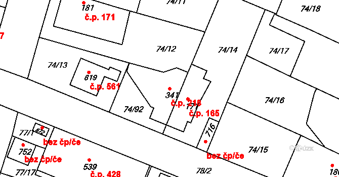 Litol 218, Lysá nad Labem na parcele st. 341 v KÚ Litol, Katastrální mapa