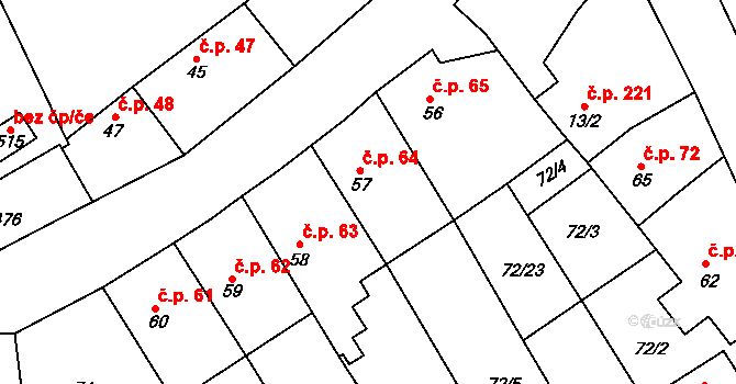 Sibřina 64 na parcele st. 57 v KÚ Sibřina, Katastrální mapa