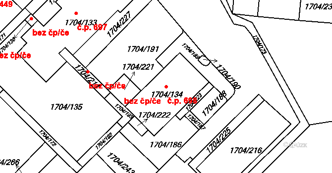 Miřetice u Klášterce nad Ohří 698, Klášterec nad Ohří na parcele st. 1704/134 v KÚ Miřetice u Klášterce nad Ohří, Katastrální mapa