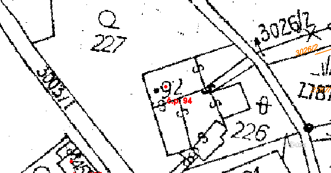 Janov 94 na parcele st. 92 v KÚ Janov u Litomyšle, Katastrální mapa