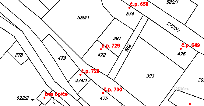 Bělá pod Bezdězem 729 na parcele st. 472 v KÚ Bělá pod Bezdězem, Katastrální mapa