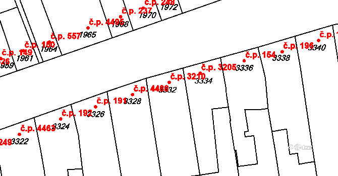 Židenice 3210, Brno na parcele st. 3332 v KÚ Židenice, Katastrální mapa