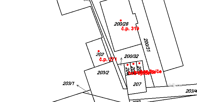 Čekanice 271, Tábor na parcele st. 202/2 v KÚ Čekanice u Tábora, Katastrální mapa