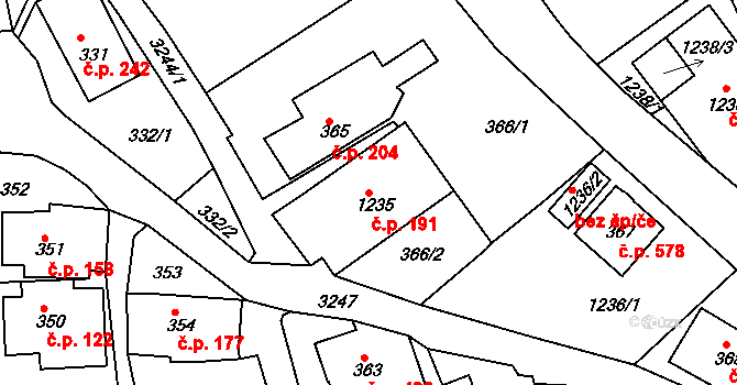 Železný Brod 191 na parcele st. 1235 v KÚ Železný Brod, Katastrální mapa