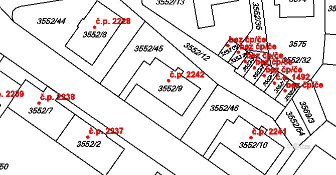 Teplice 2242 na parcele st. 3552/9 v KÚ Teplice, Katastrální mapa