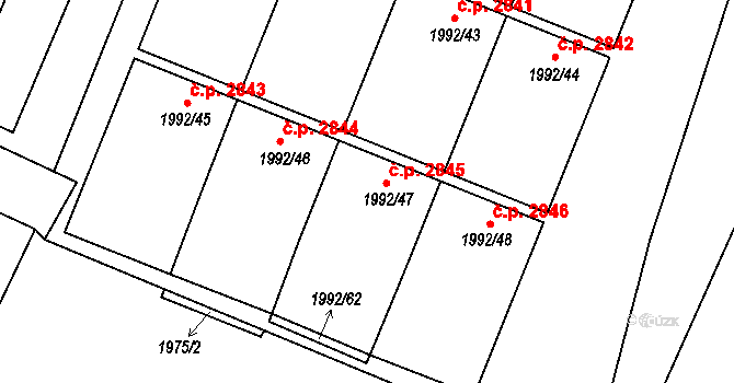 Teplice 2845 na parcele st. 1992/47 v KÚ Teplice, Katastrální mapa