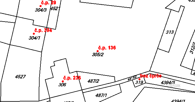 Heřmanovice 136 na parcele st. 305/2 v KÚ Heřmanovice, Katastrální mapa